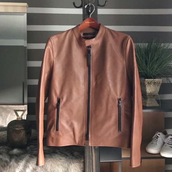 Coach Leather Racer Jacket In Saddle - Picture 2 of 8